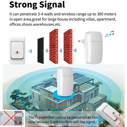 Waterproof House Chime Kit 300M Remote Door Bell